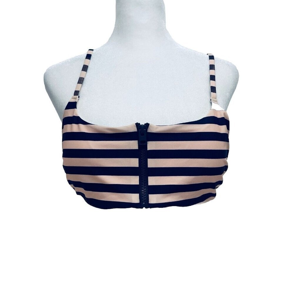 Aerie Bikini Top Size L Women’s Zipper Scop Striped Swin New